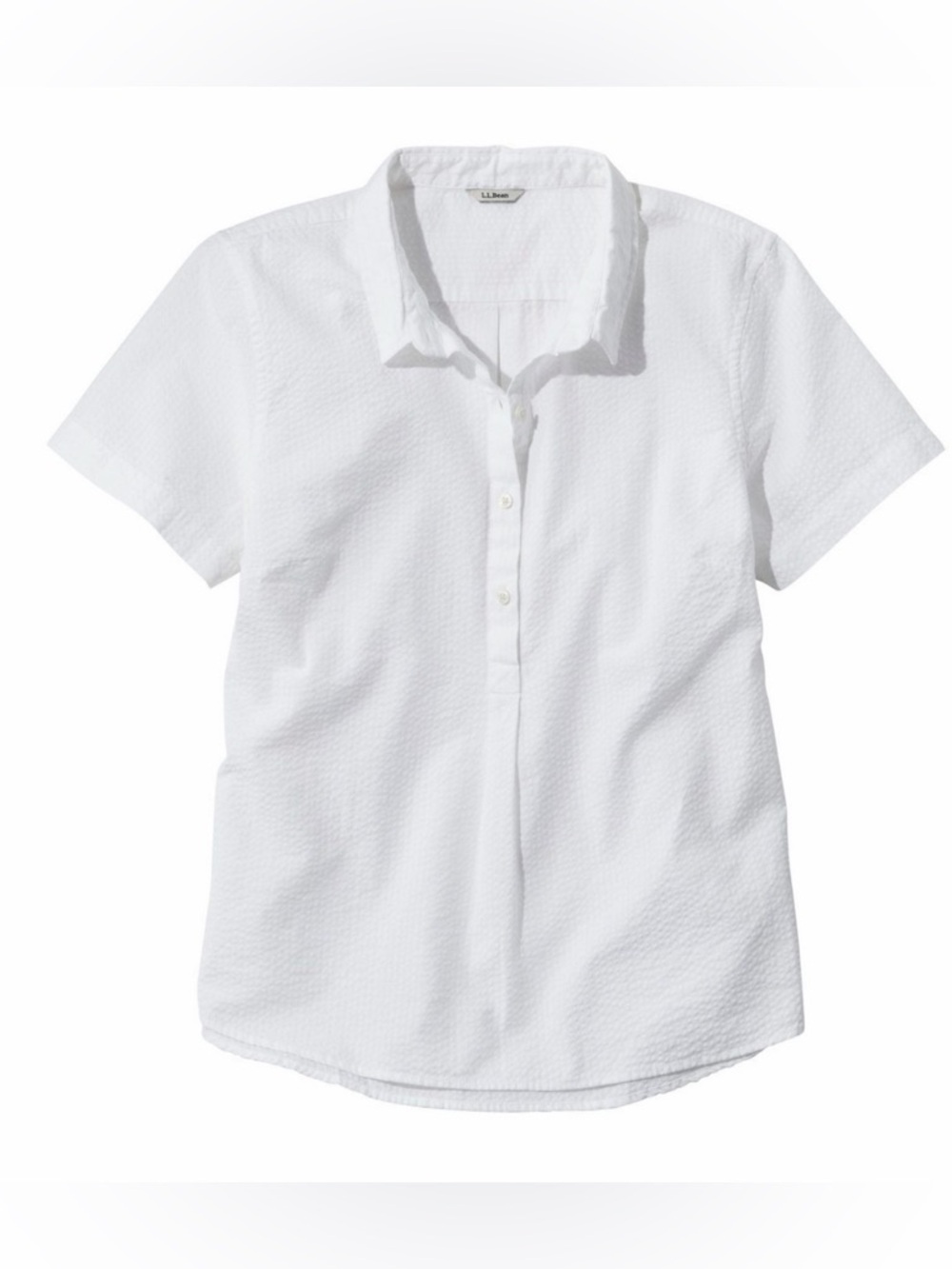 Women's 2X Vacationland Seersucker Shirt Short-Sleeve Popover Top White. EUC